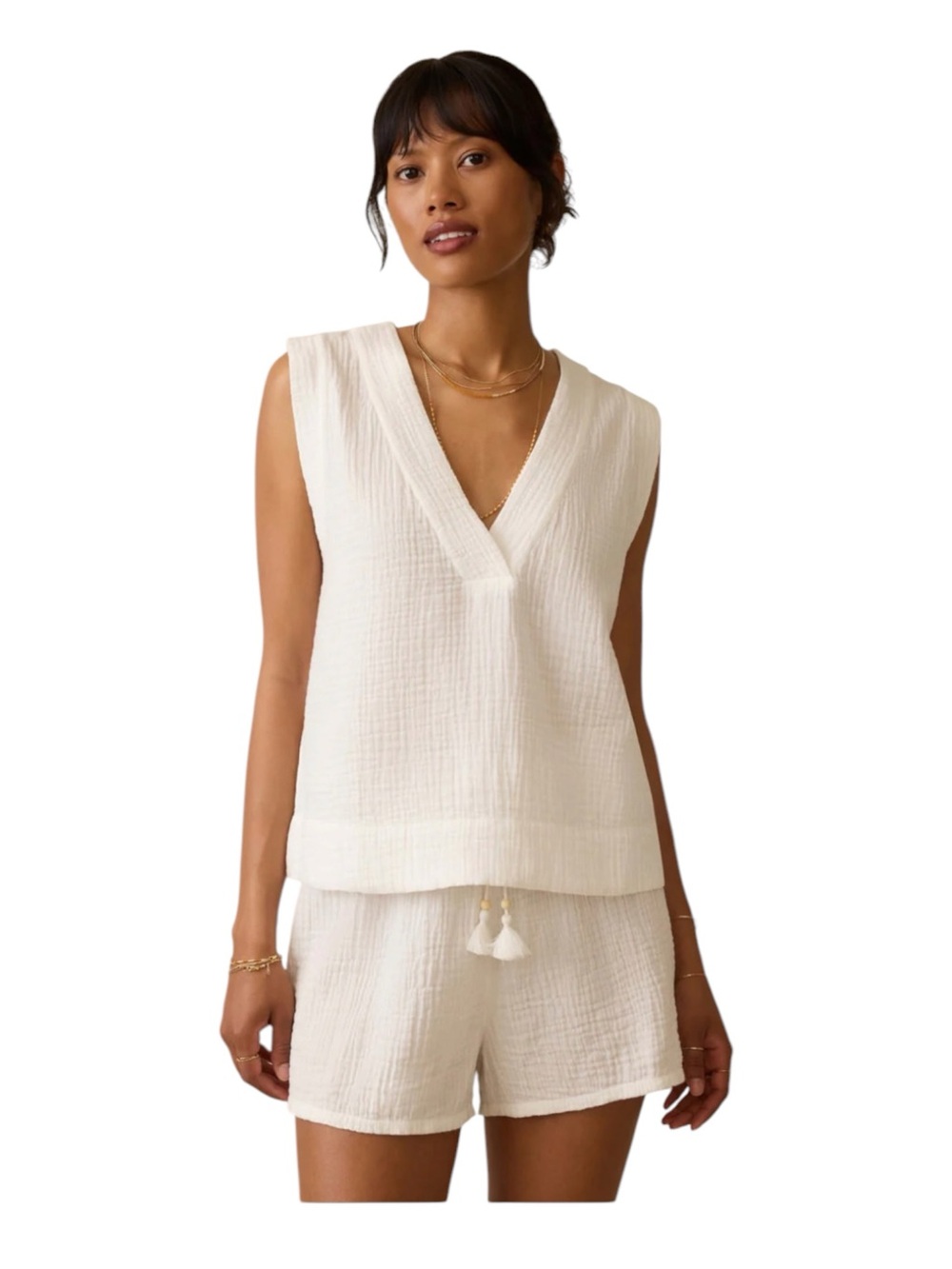 NWT Faherty Dune Cotton Gauze Sleeveless Top in White Size XXL